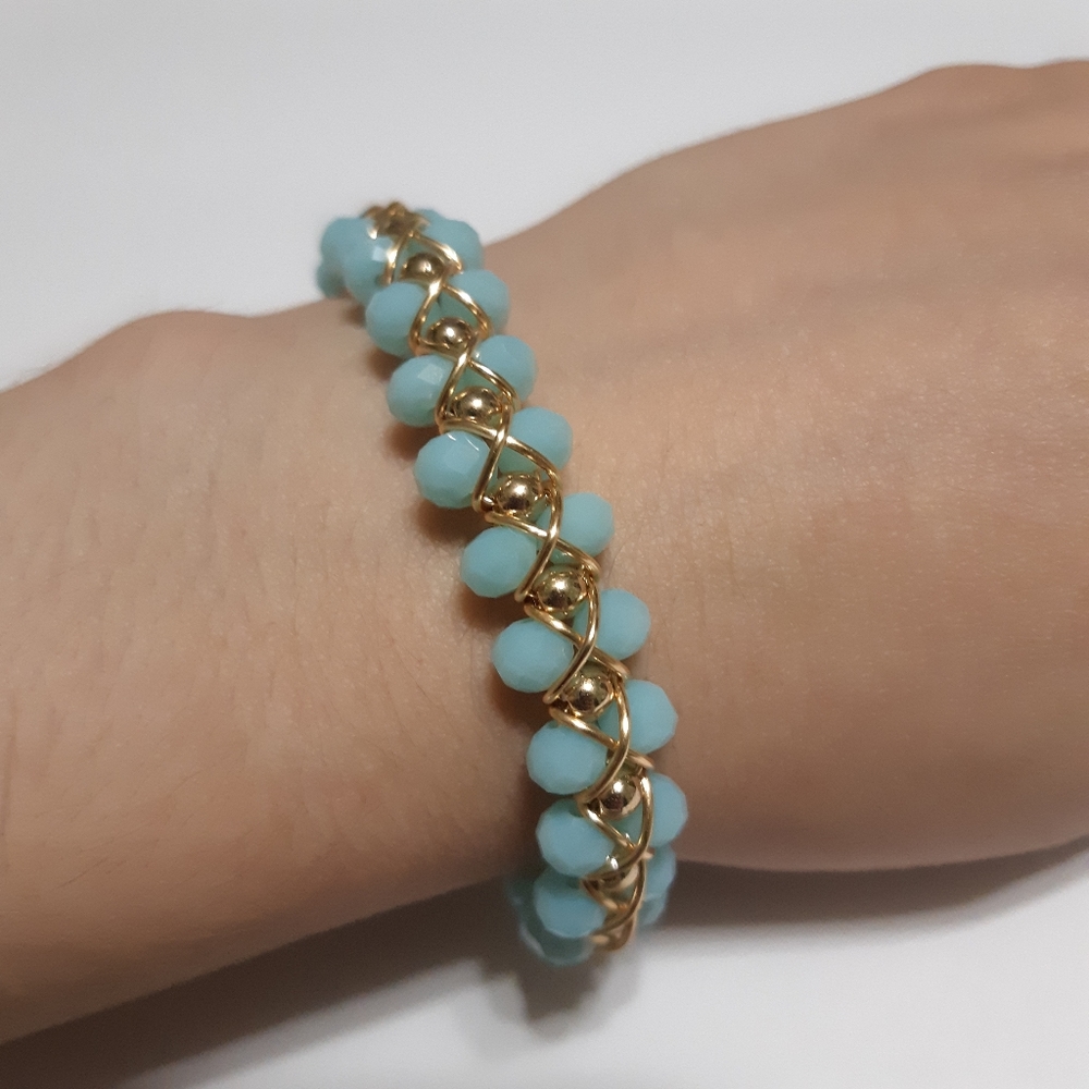 Beaded Wire Bracelet- Pastel Blue